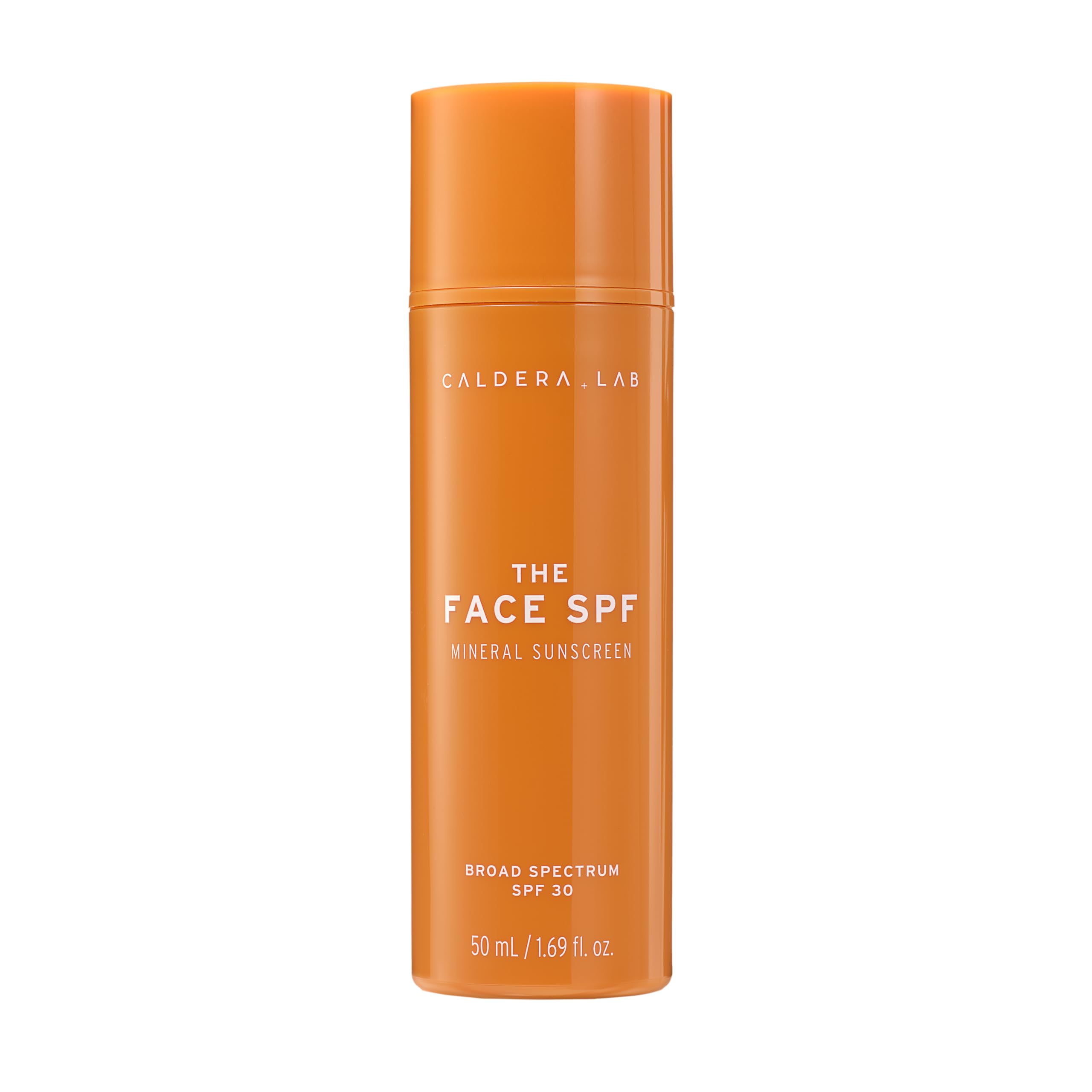 Caldera + Lab The Face SPF bottle front showing no white cast and mineral protection