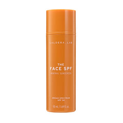 Caldera + Lab The Face SPF bottle front showing no white cast and mineral protection