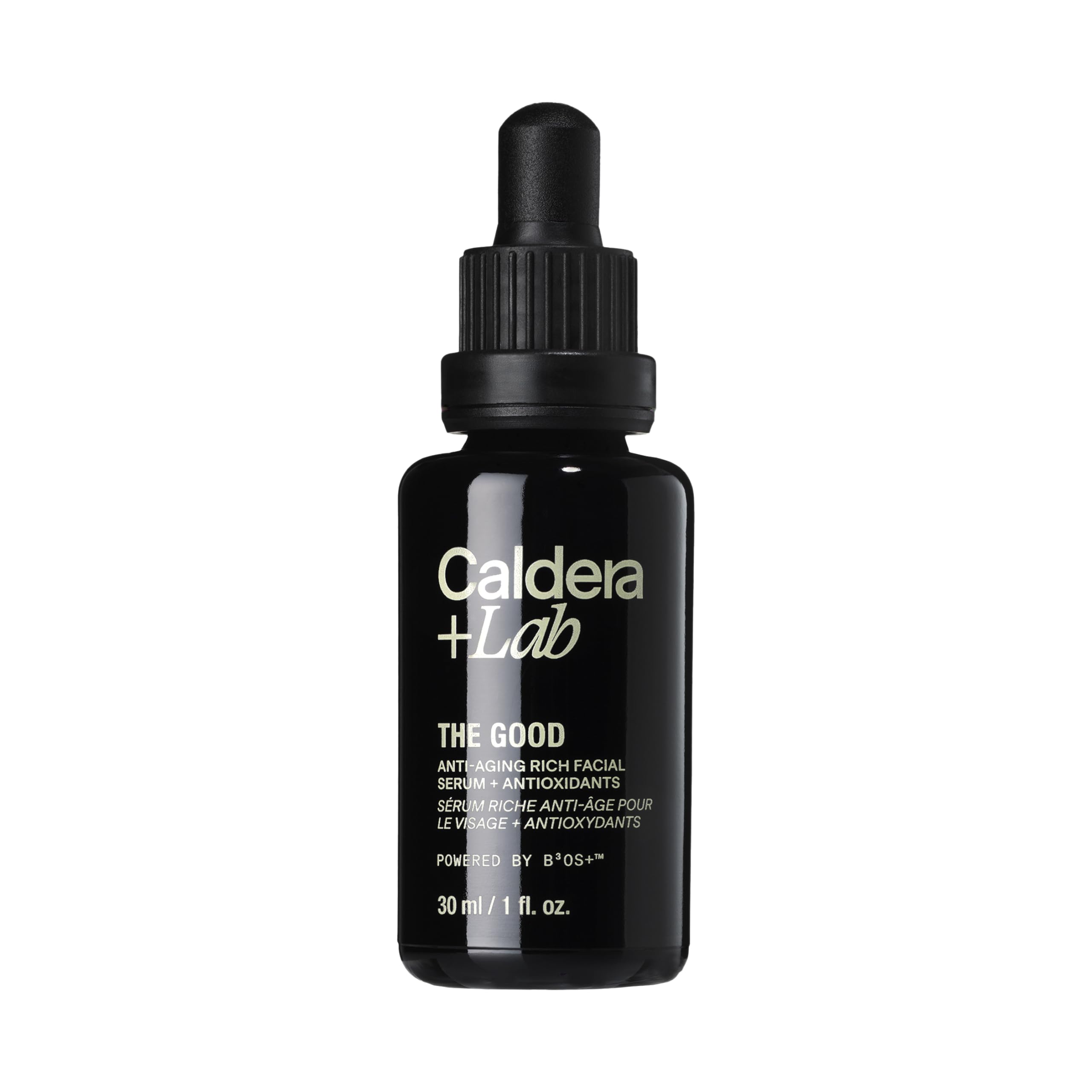 Caldera + Lab The Good serum bottle close-up highlighting lightweight hydration for daily use.