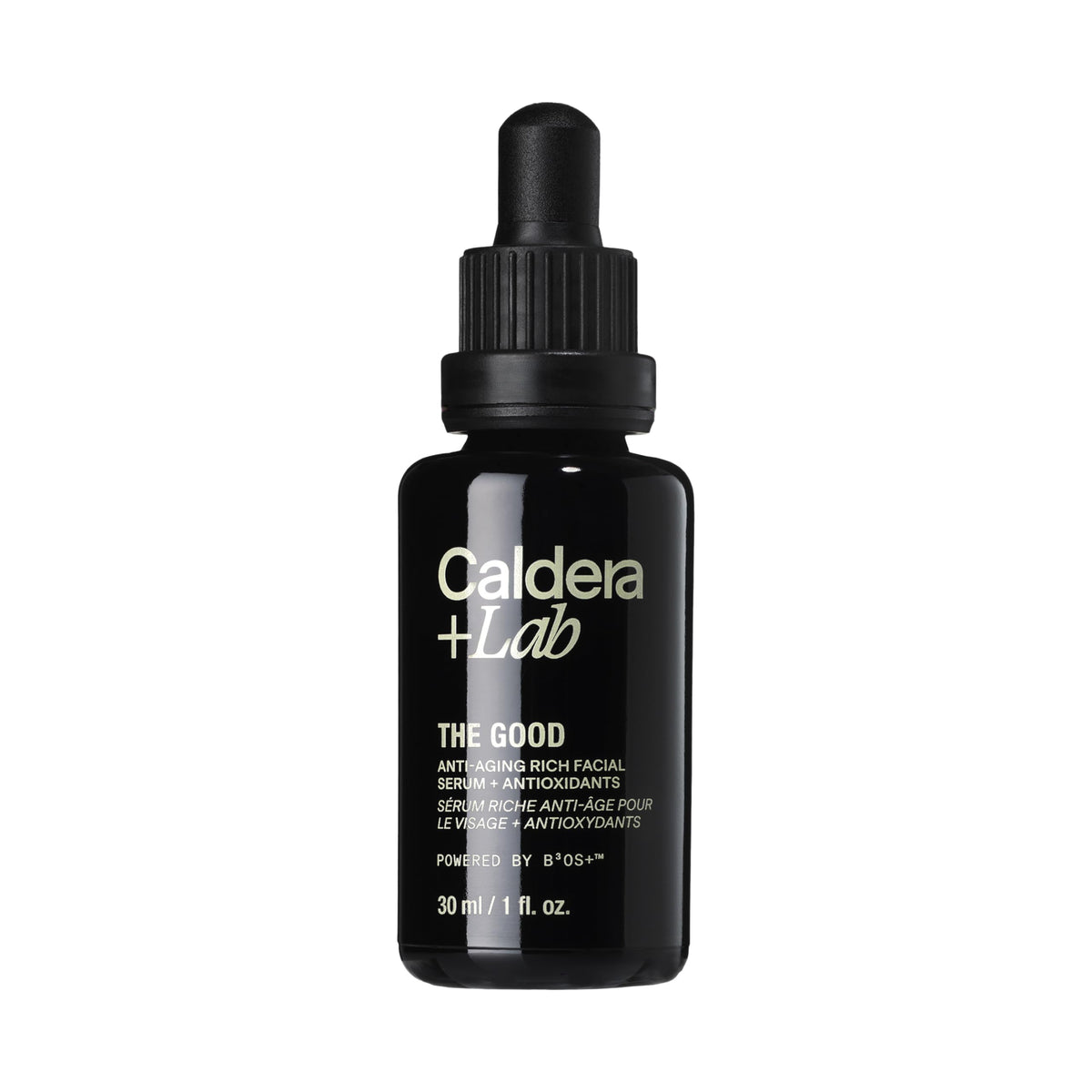 Caldera + Lab The Good serum bottle close-up highlighting lightweight hydration for daily use.