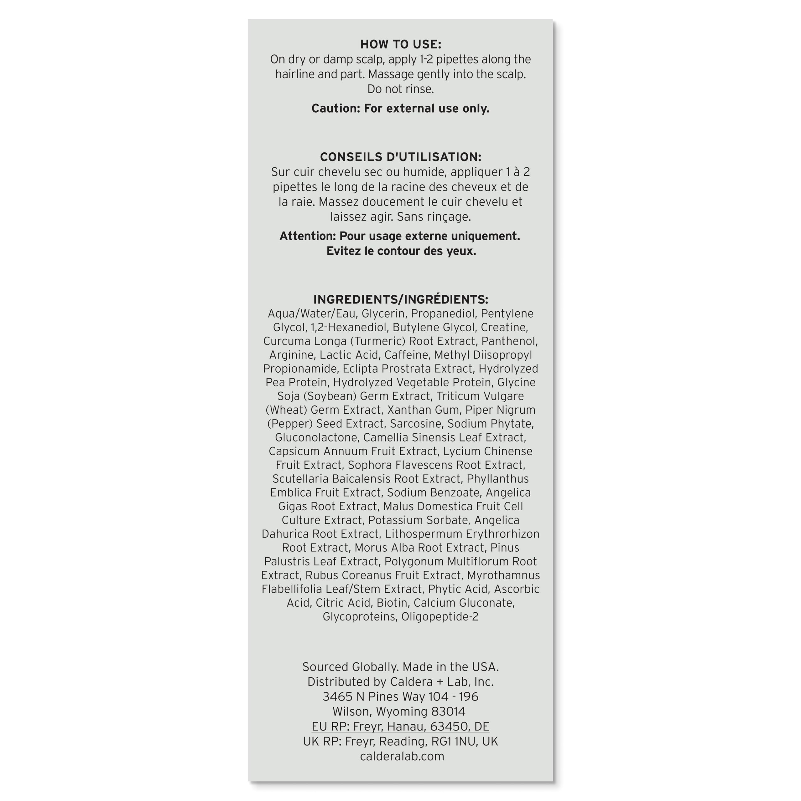 Caldera + Lab The Hair Serum color-safe sulfate-free formula on label.