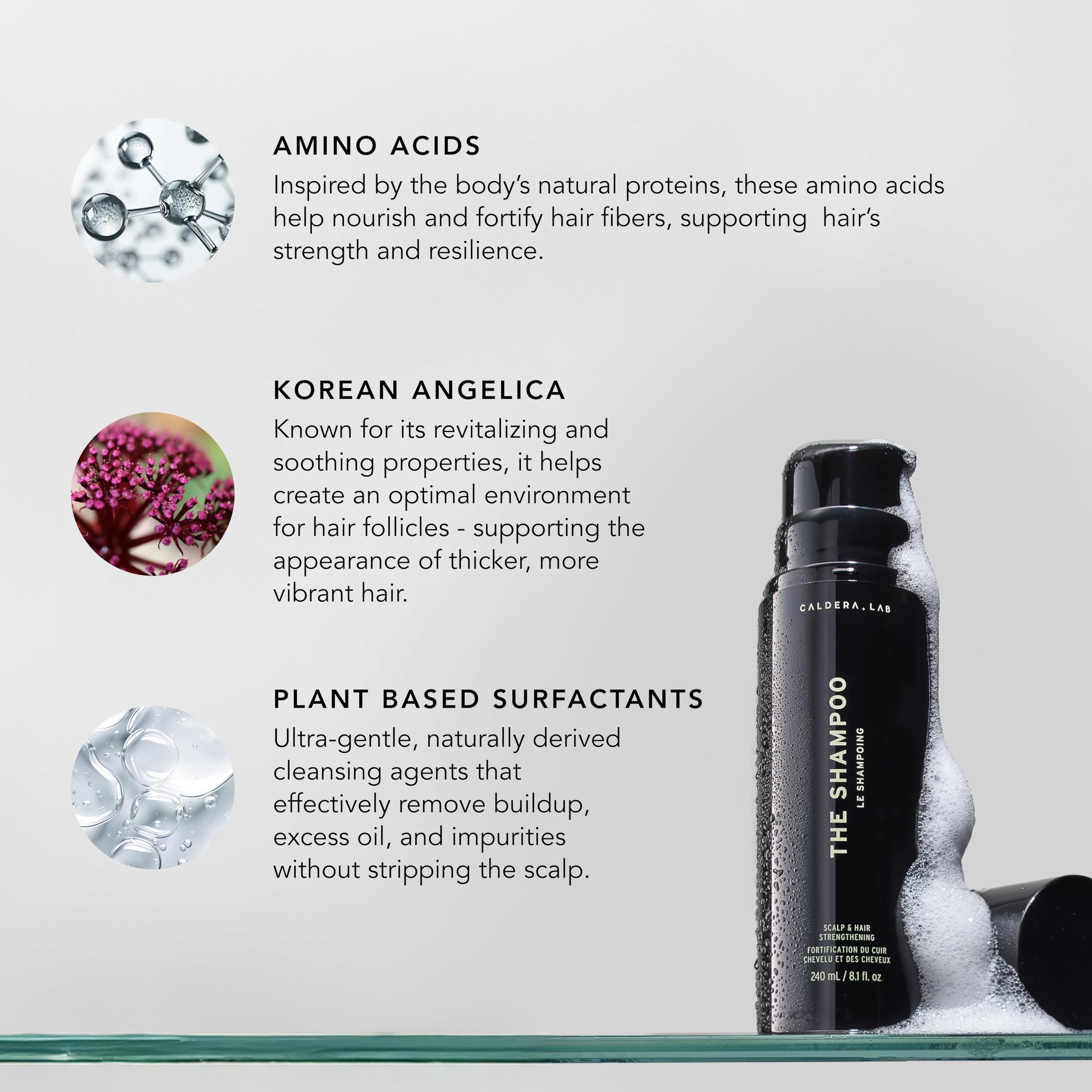 Caldera + Lab The Shampoo scalp refresh after washing for fuller-feeling hair