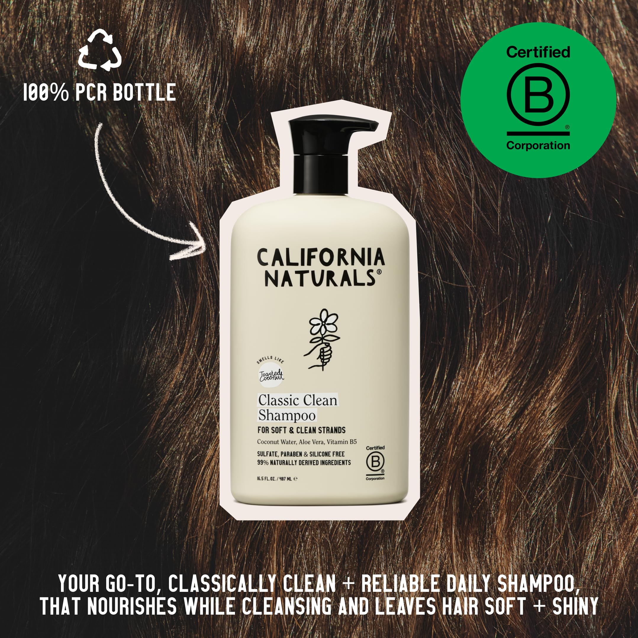 California Naturals Coconut Shampoo hands with rich lather for refreshing cleanse