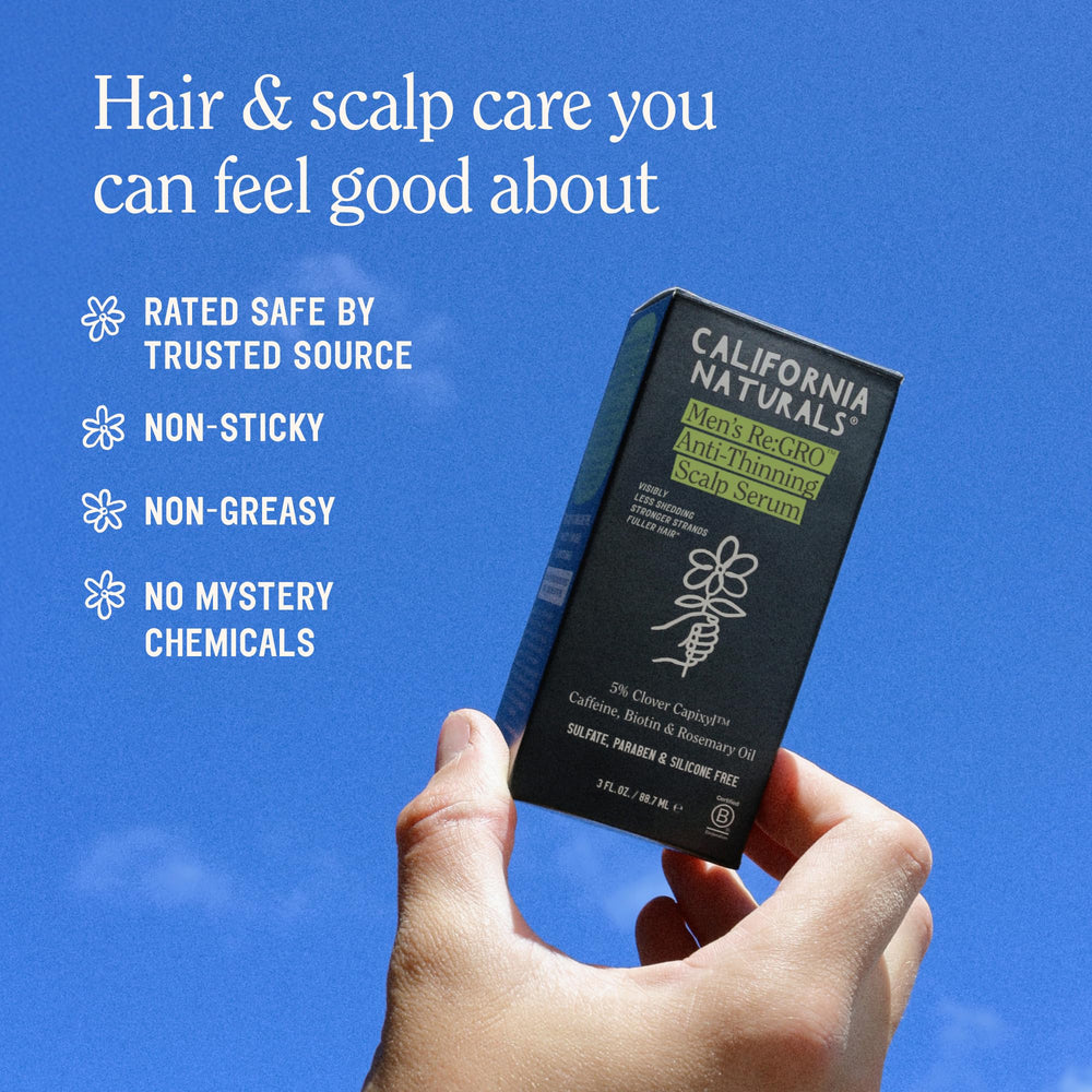 California Naturals Re:GRO cooling finish shown during scalp massage.