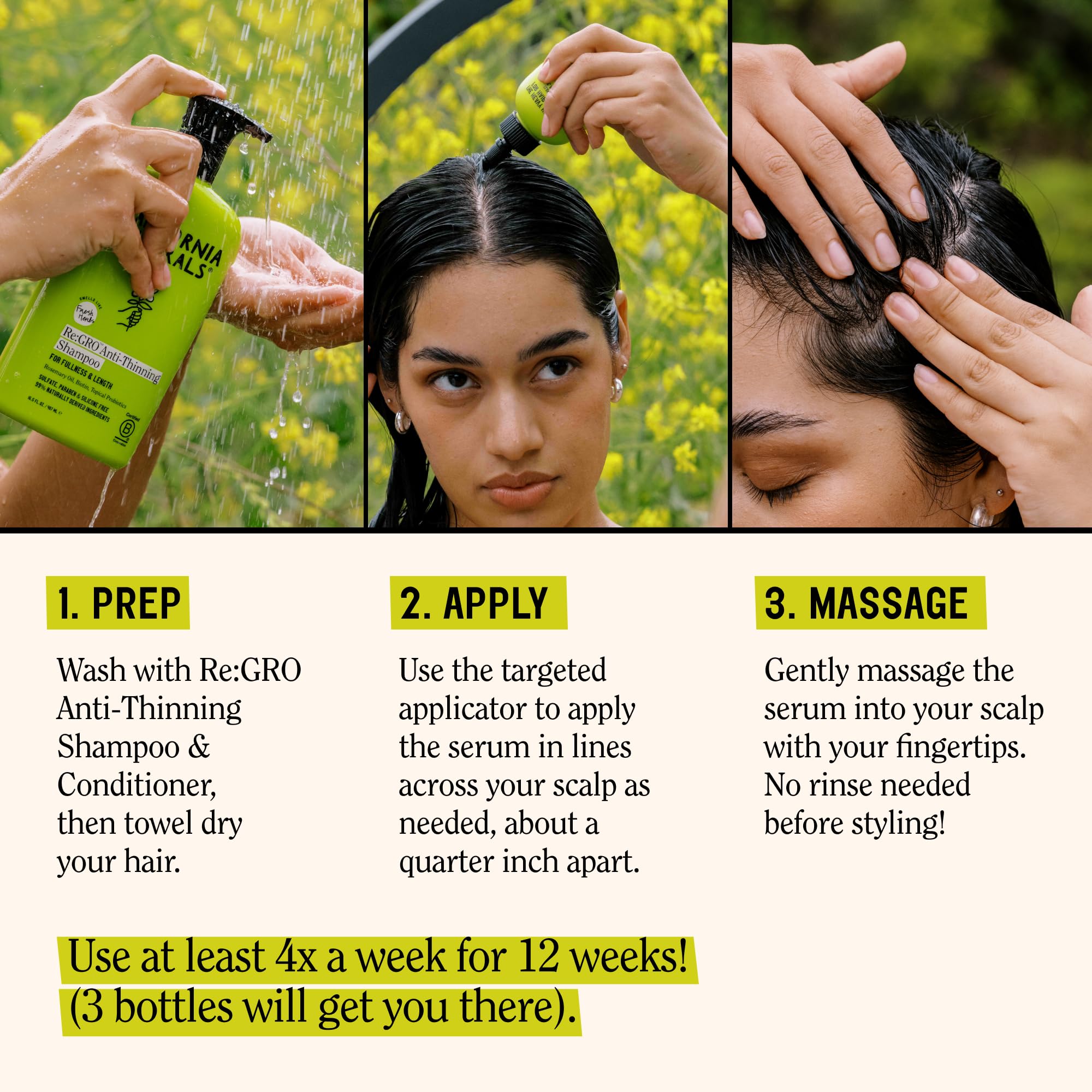 Cooling finish of California Naturals Re:GRO serum after scalp application