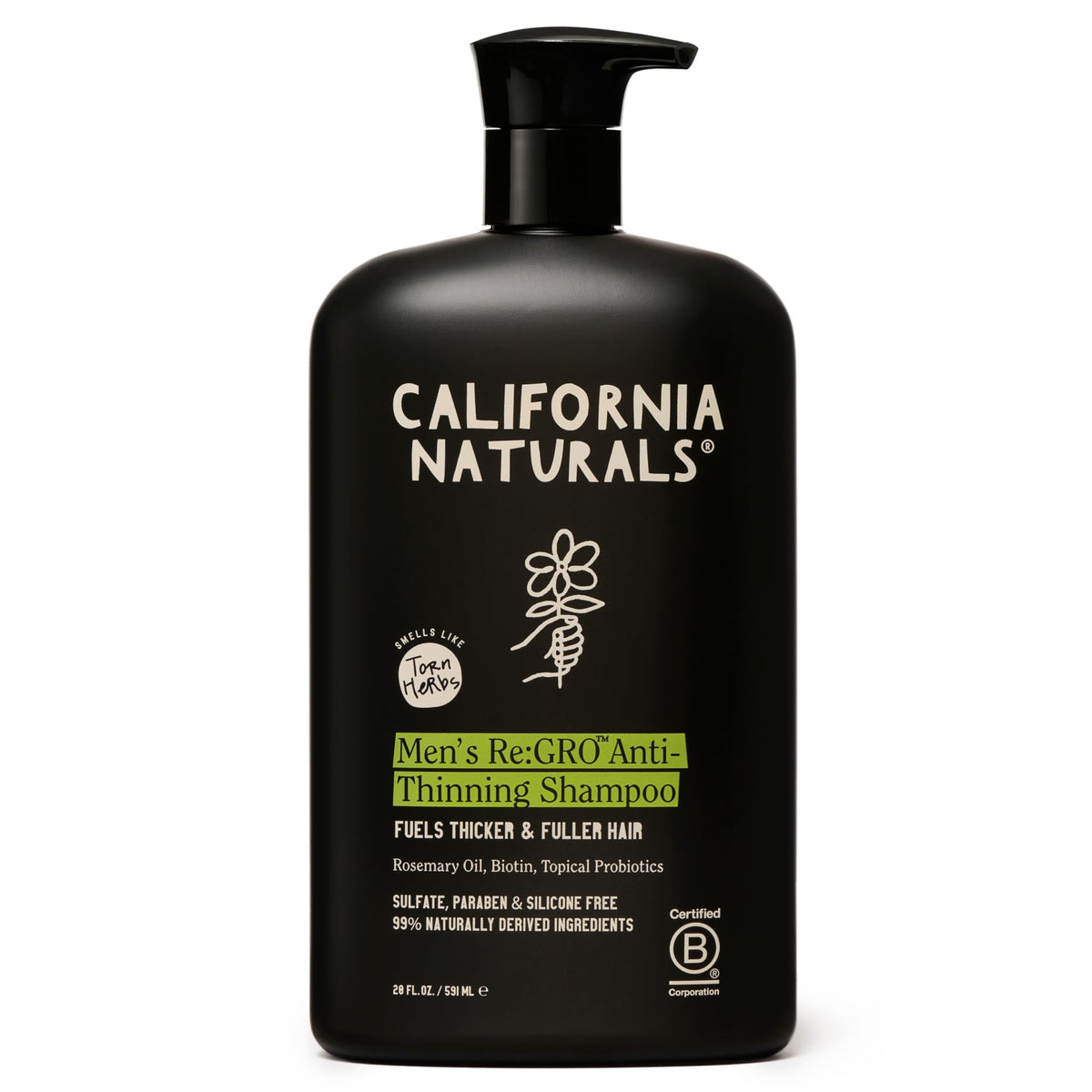 California Naturals Re:GRO Shampoo bottle pour for an invigorating scalp cleanse.