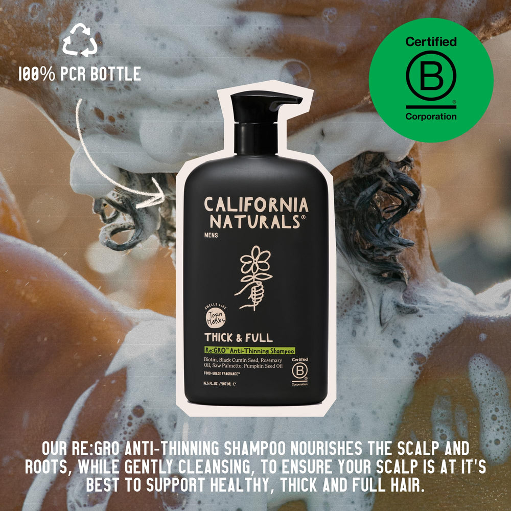 California Naturals Re:GRO Shampoo pump dispenser enables easy daily use.