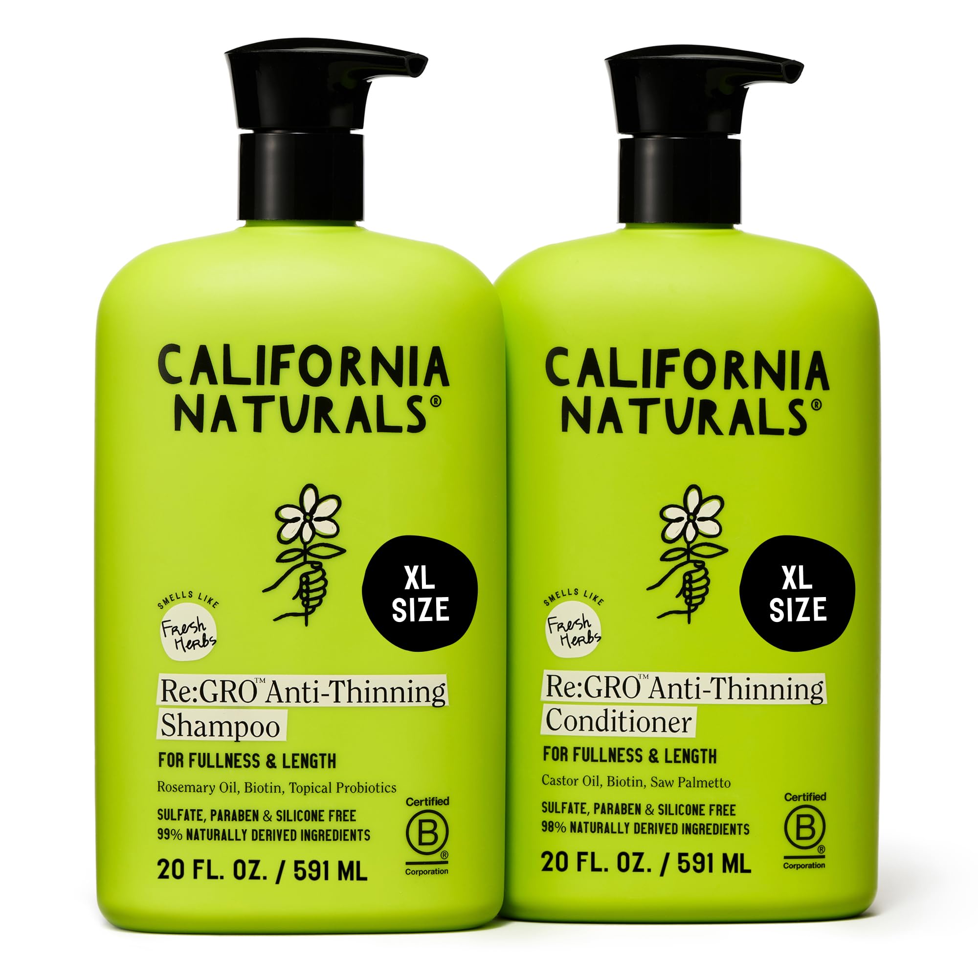 California Naturals Re:GRO shampoo bottle on a clean shelf, promoting scalp health and fullness.