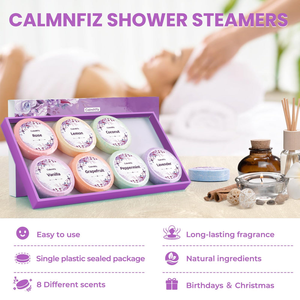 CalmNFiz lavender shower steamer helps calm the mind during showers.