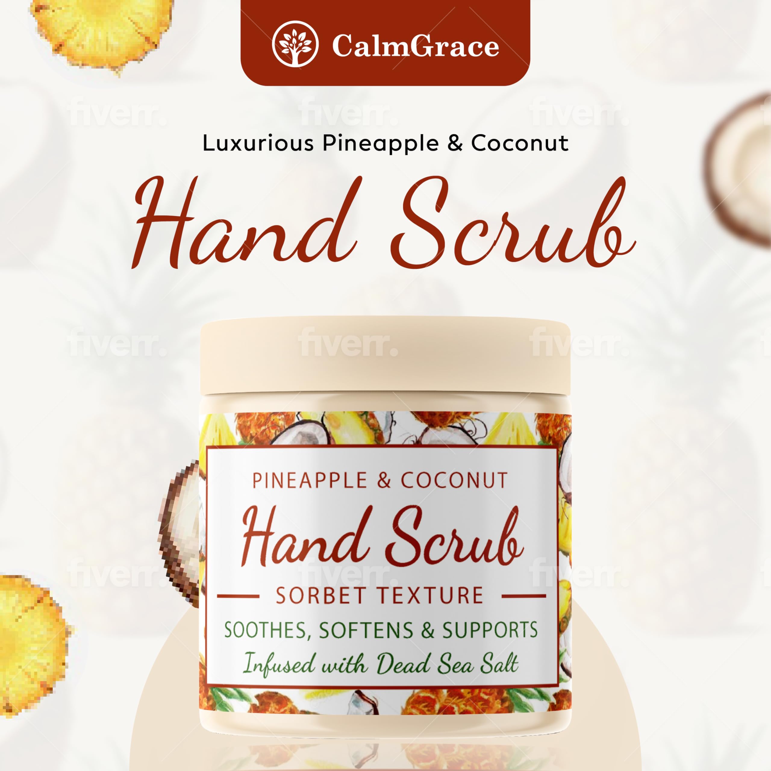 CalmGrace sorbet-texture scrub shows a luxe buff for dry skin.