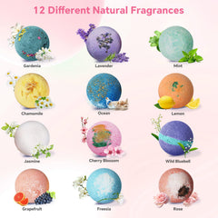 CalmNfiz bath bombs close-up lavender scent ready to release soothing aroma.