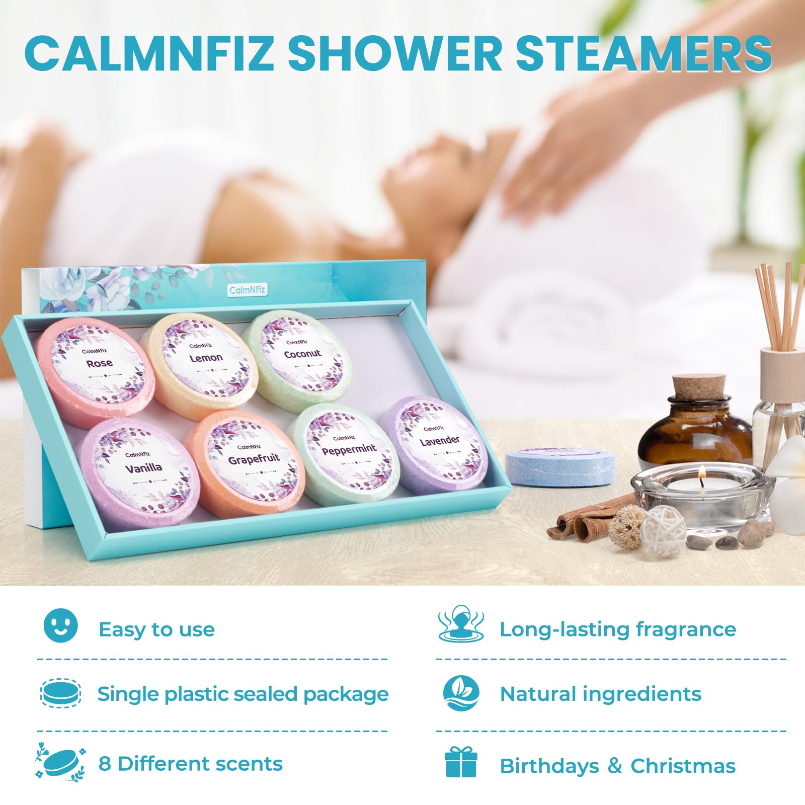 CalmNFiz grapefruit shower steamer for bright mood