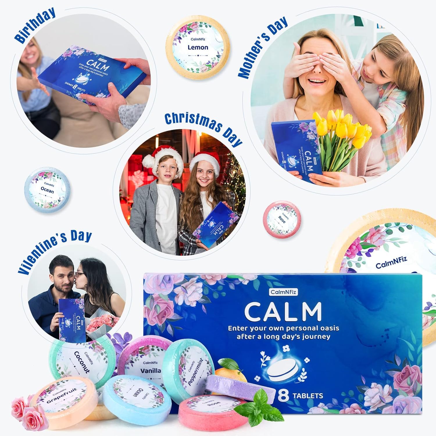 CalmNFiz lemon-vanilla-scent shower steamer for everyday freshness