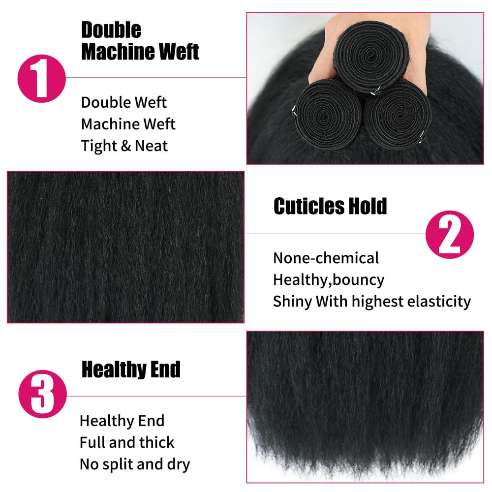 CALNESHIA Kinky Straight bundles double machine weft on display for a full, tangle-free look.