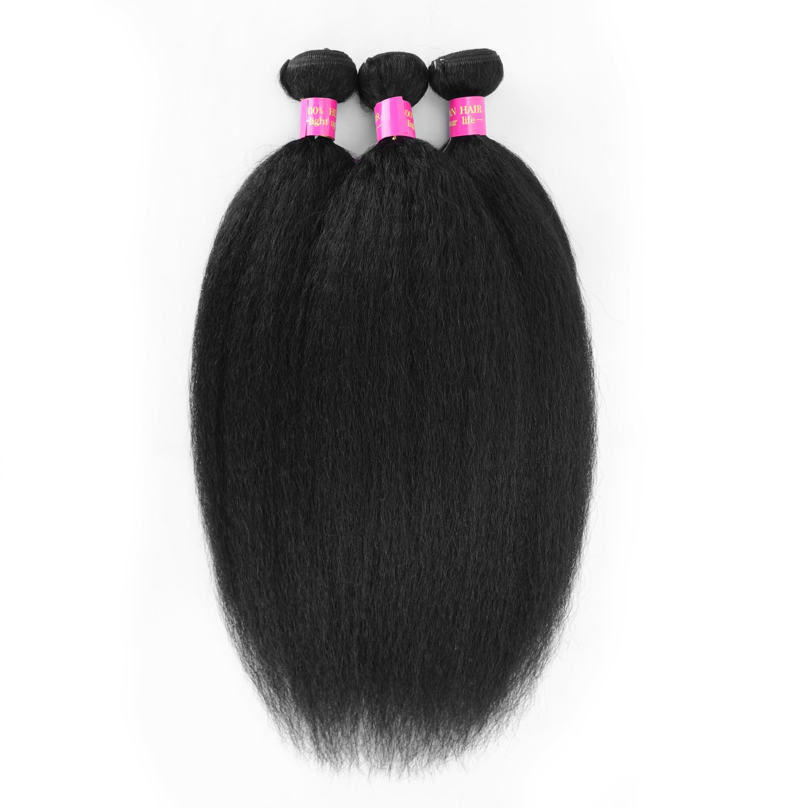 CALNESHIA Kinky Straight bundles length options shown for customizable volume.