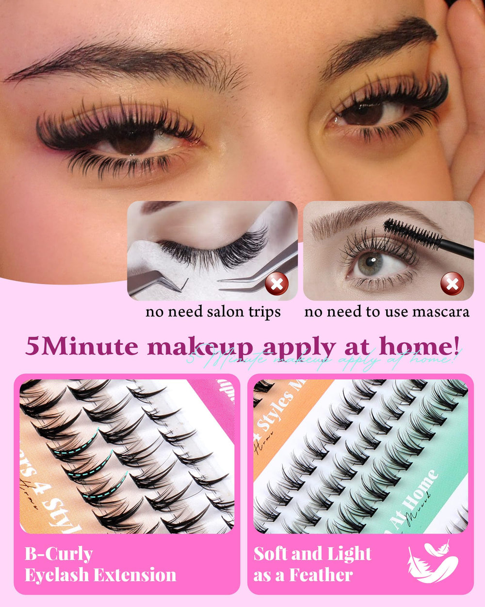 Calphdiar bottom lash clusters 5-7mm length blends with natural lashes for a seamless finish.