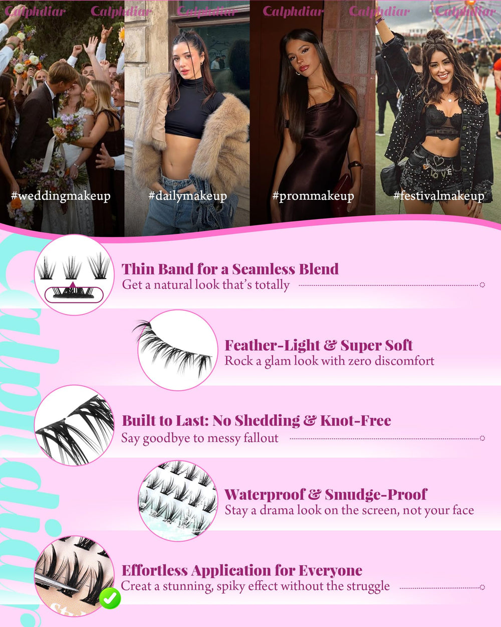 Calphdiar bottom lash clusters four-styles pack offers versatile options for daily wear.
