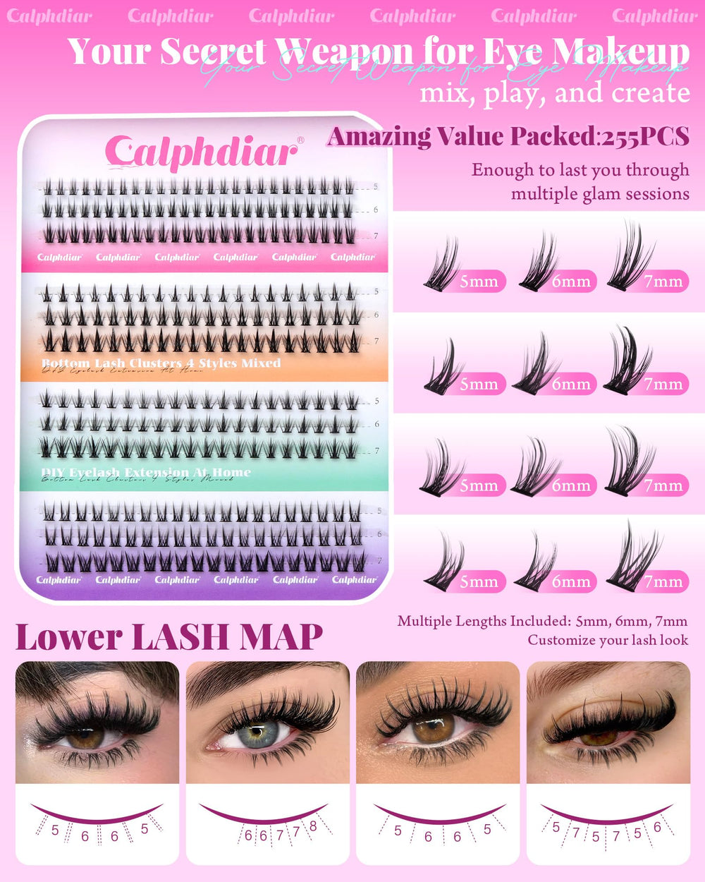 Calphdiar bottom lash clusters subtle dramatic style adds depth without heavy emphasis.