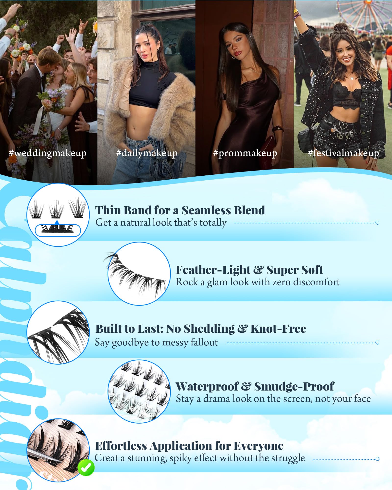 Calphdiar bottom lash clusters thin band invisible natural blend
