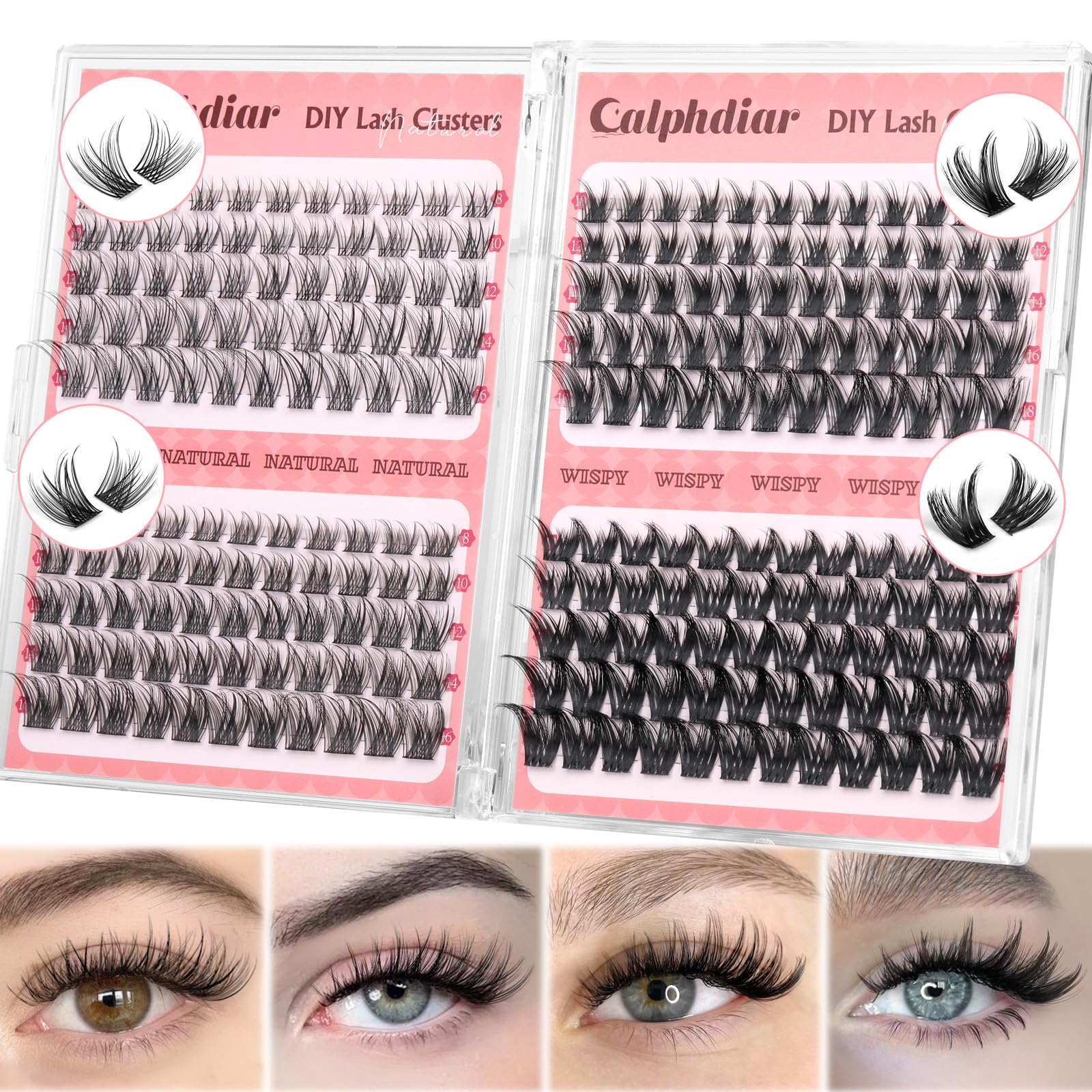 Calphdiar wispy lash clusters for natural daily lash look.