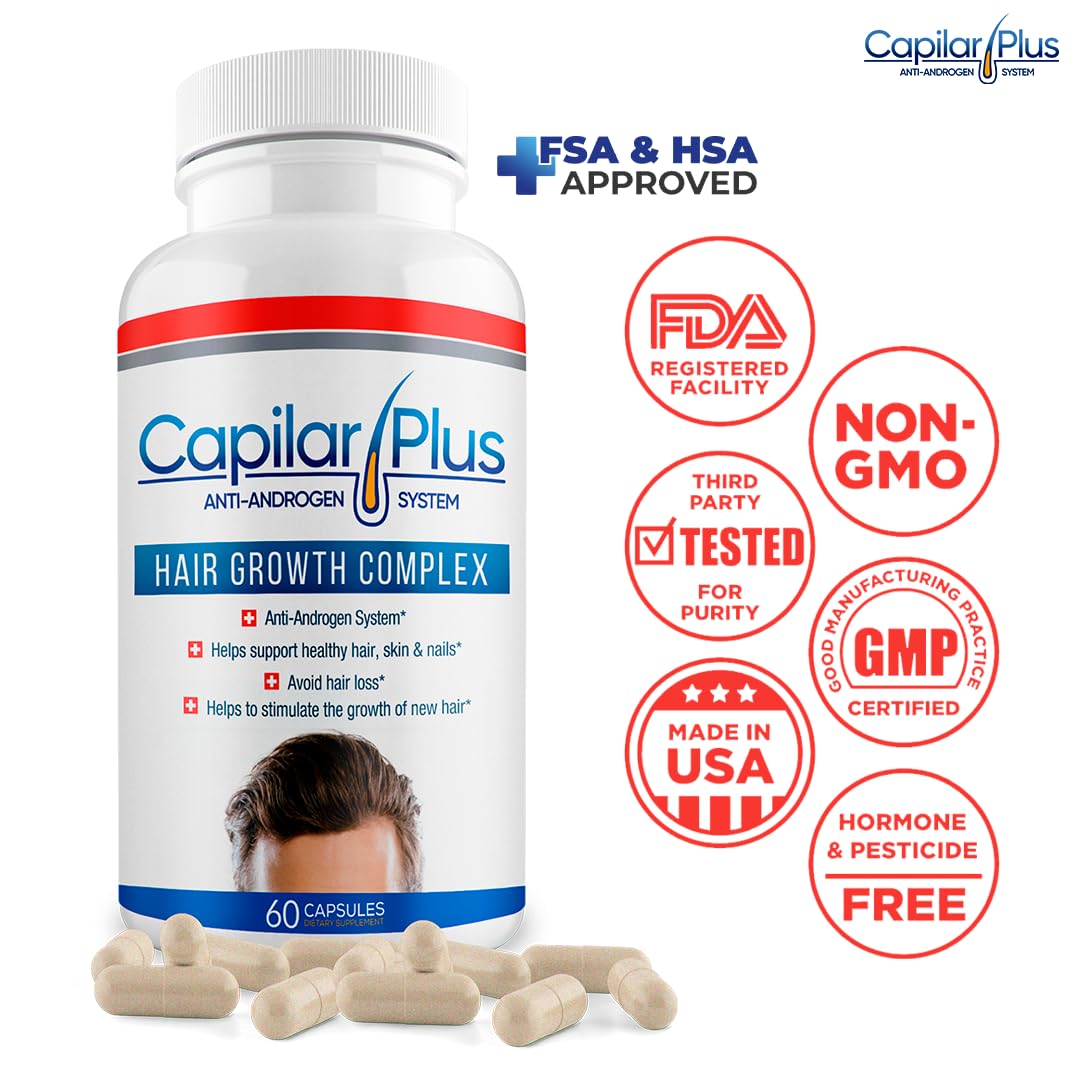 CALVISTOP Capilar Plus bottle with glass suggests easy daily use for hair health.