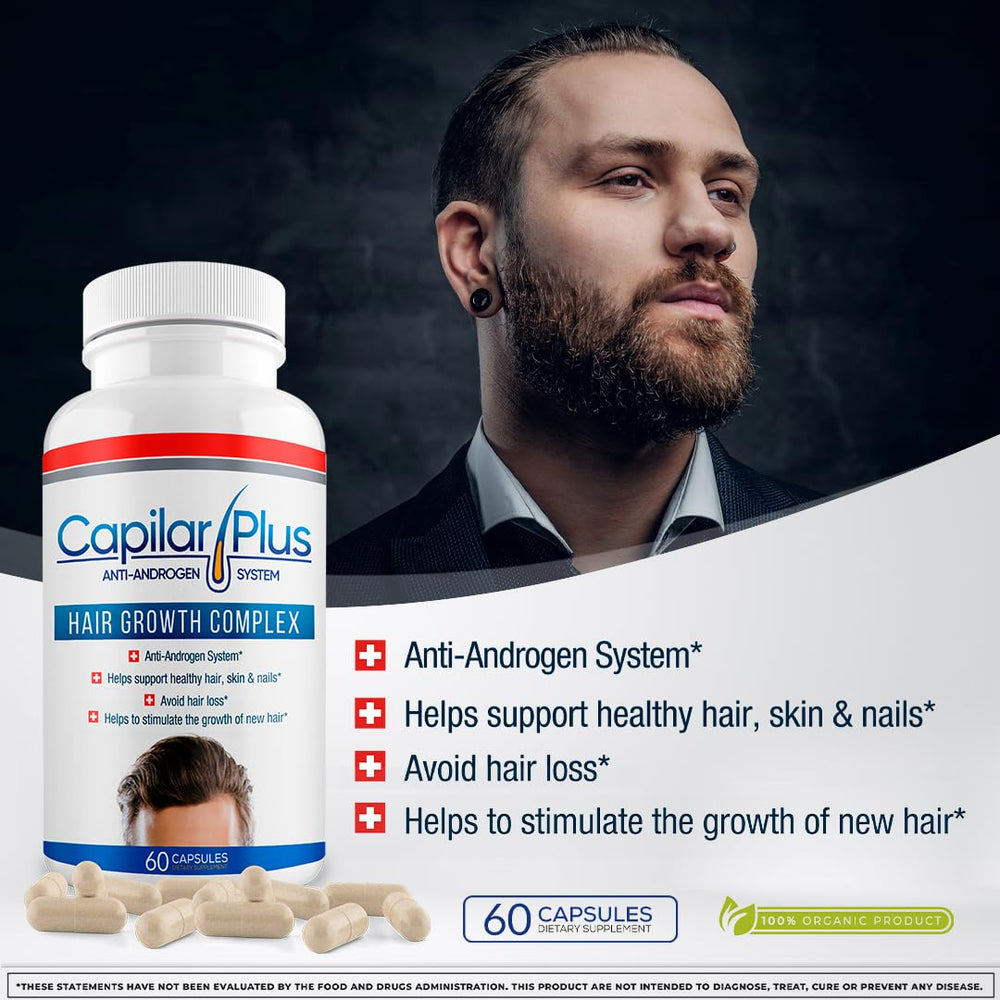 CALVISTOP Capilar Plus ingredients chart highlights biotin and nutrient blend.