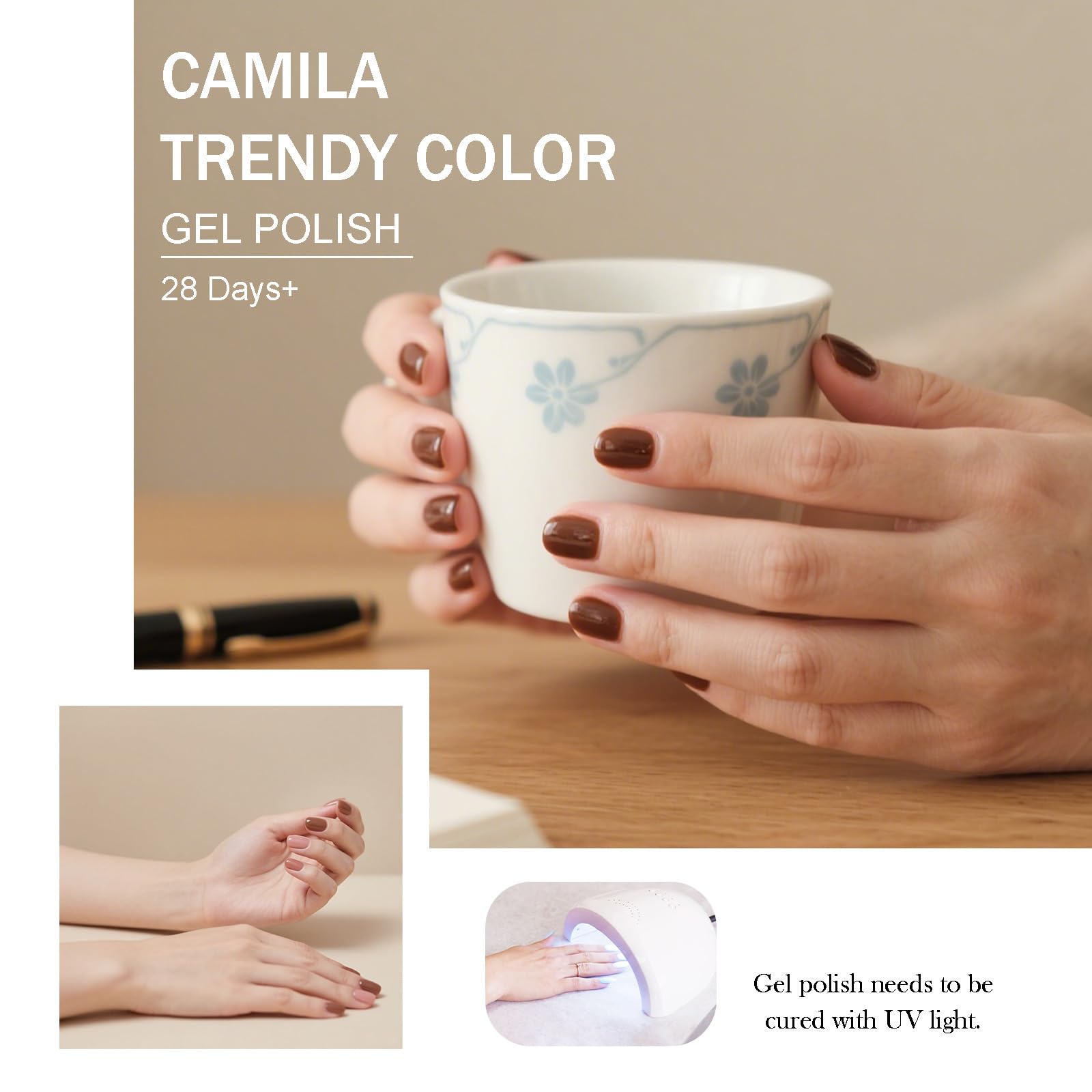 Camila base coat and top coat pairing ensures a shiny finish