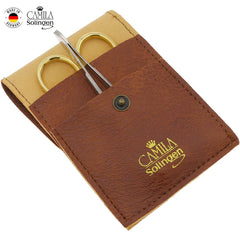 Gold tipped finish on Camila Solingen tools for gentle handling.
