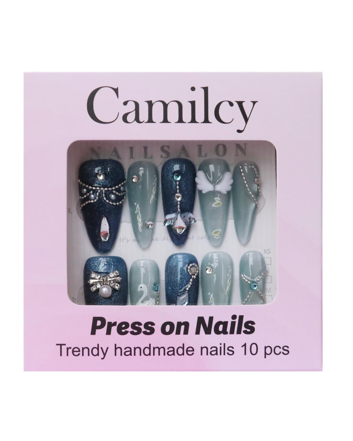 CAMILCY nails showcase blue diamonds and catseye artistry for versatile wear