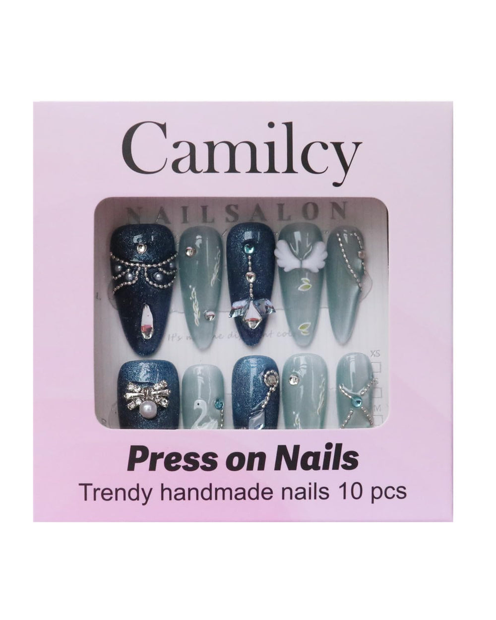 CAMILCY nails showcase blue diamonds and catseye artistry for versatile wear