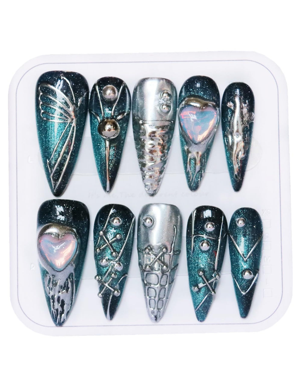 CAMILCY blue-silver diamonds press-on nails for a luxe reusable manicure.