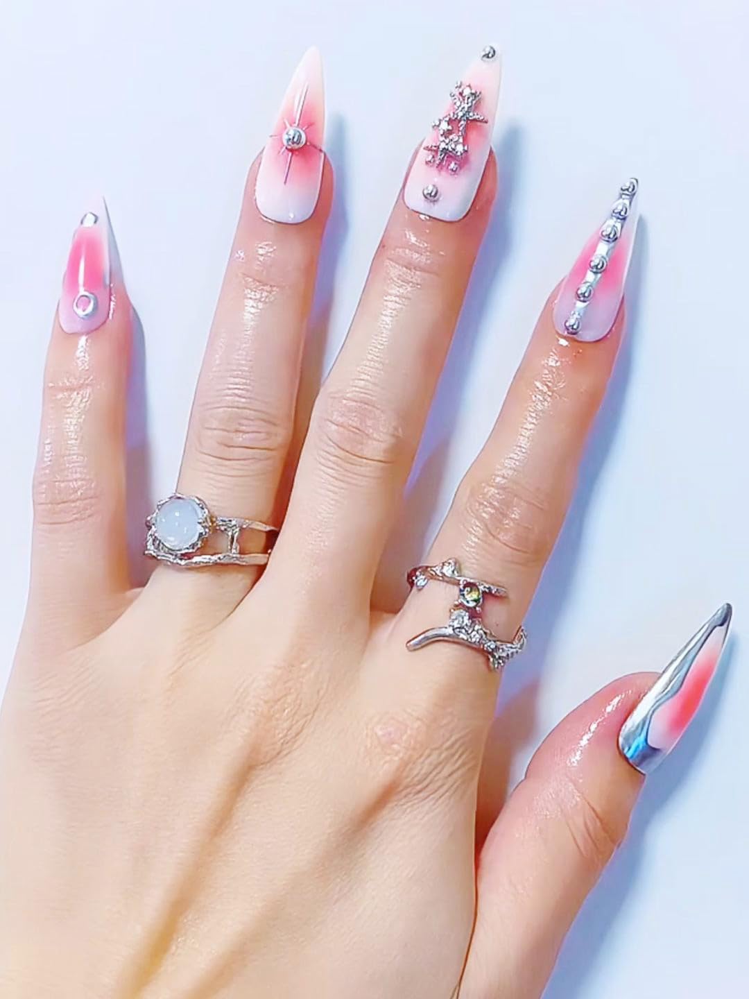 CAMILCY hand-painted pink diamonds design for elegant nails