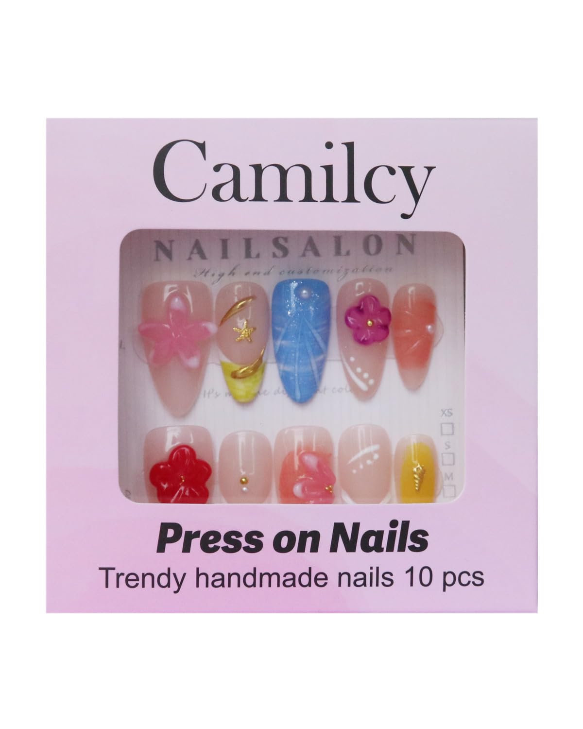 CAMILCY long almond nails close-up emphasizes slim silhouette with pink accents