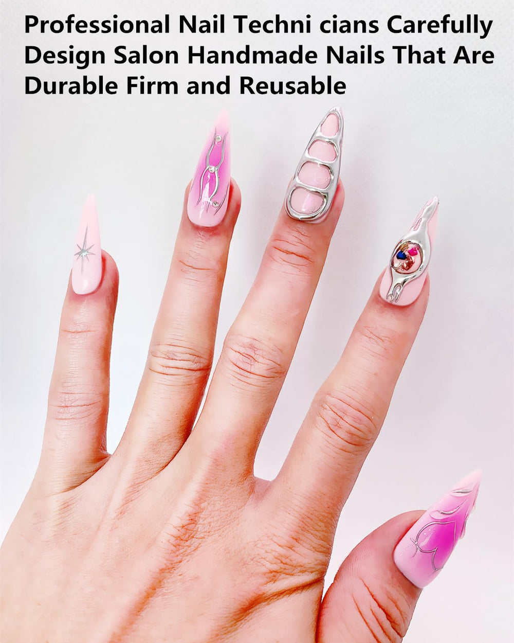 CAMILCY long almond nails with pink diamonds for glamorous finish