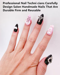 CAMILCY nails with black pink diamonds for bold sparkle