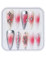 CAMILCY press on nails close-up showing pink diamonds for a luxurious salon-ready finish
