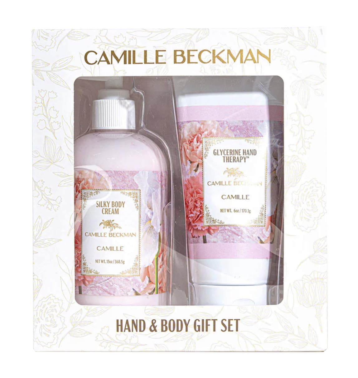 Camille Beckman duet set in a glossy box, ideal for gifting.