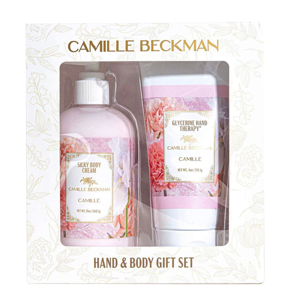 Camille Beckman duet set in a glossy box, ideal for gifting.