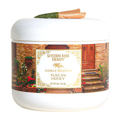 Camille Beckman Glycerine Hand Therapy Cream Tuscan Honey bottle for daily hydration.