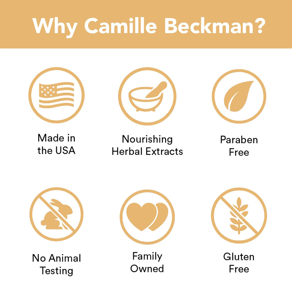 Camille Beckman Glycerine Hand Therapy Cream packaging close-up signals premium home care.