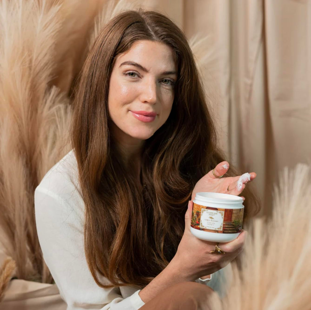 Camille Beckman Glycerine Hand Therapy Cream vanilla honey notes evoke soothing scent.