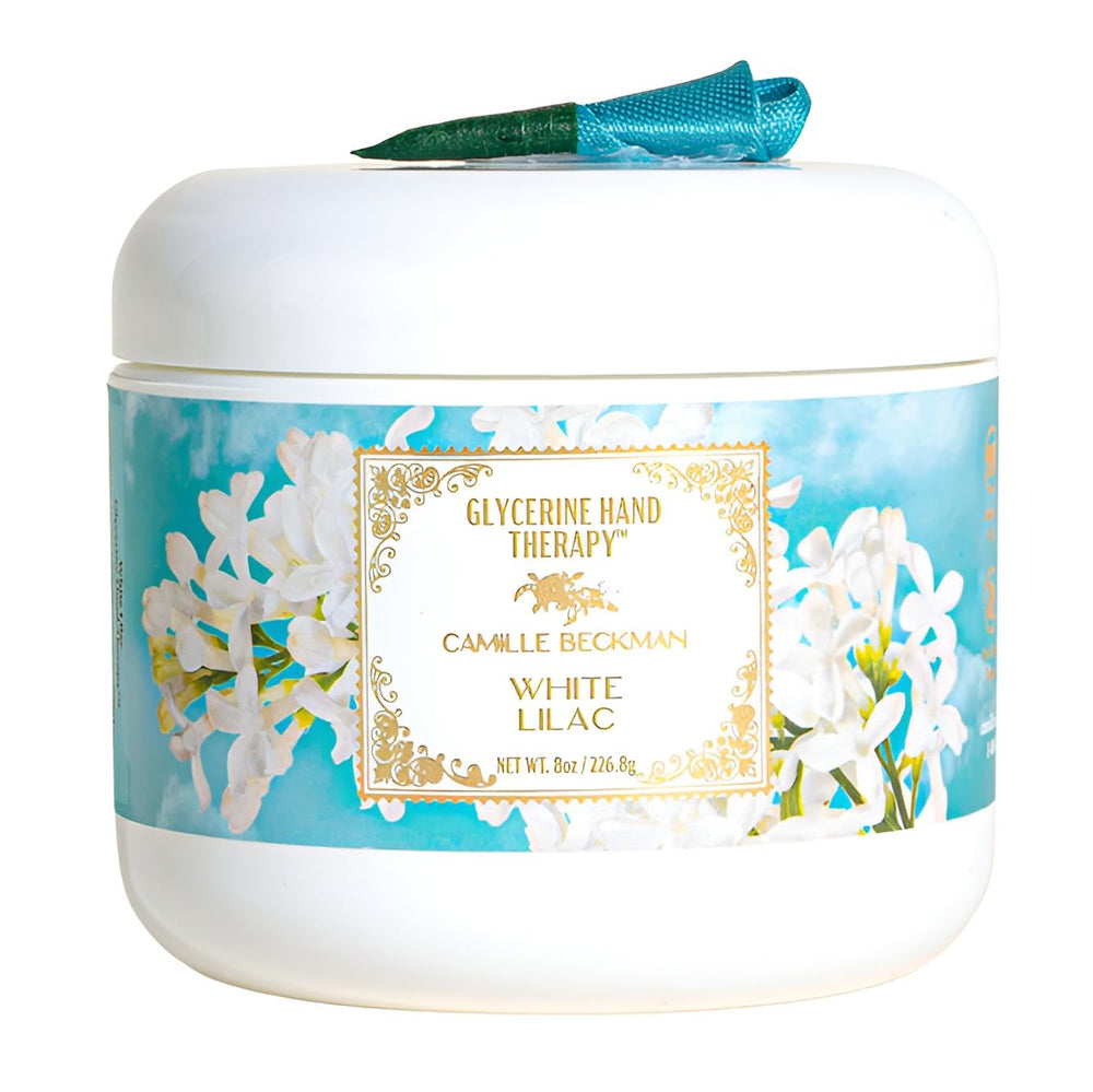 Camille Beckman glycerine hand therapy cream bottle closeup for daily hydration