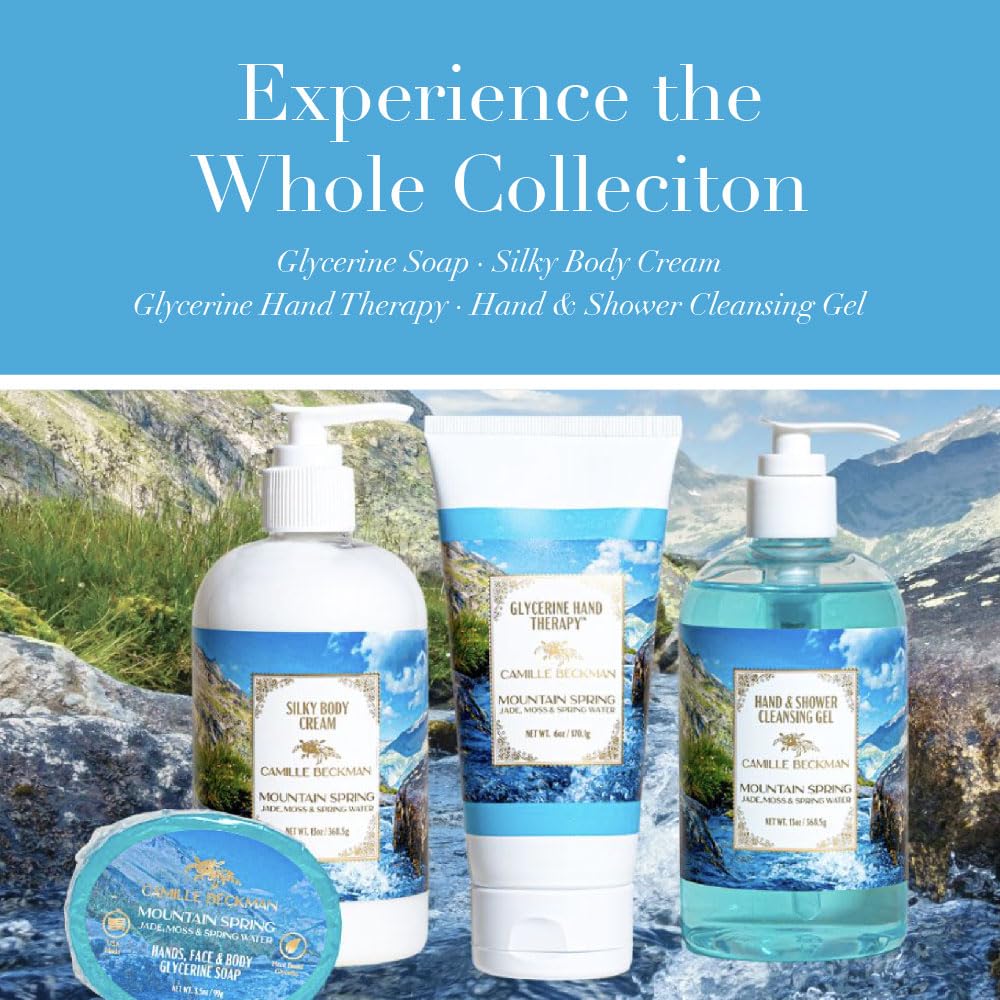 Camille Beckman hand therapy packaging highlighting vegan and gluten-free formula.