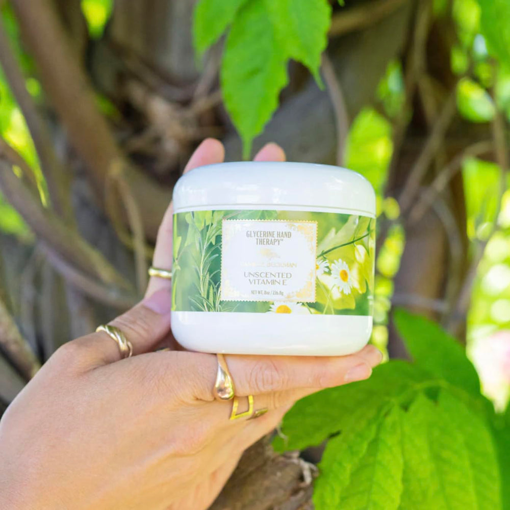 Camille Beckman hand cream texture application shows quick absorption