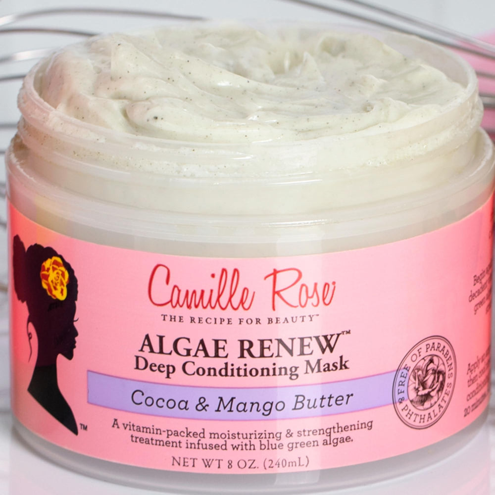 Camille Rose Algae Renew Mask on hair application example for detangling.