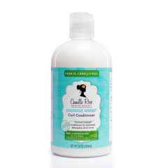 Camille Rose Coconut Water Curl Conditioner bottle hydrates and detangles curls.