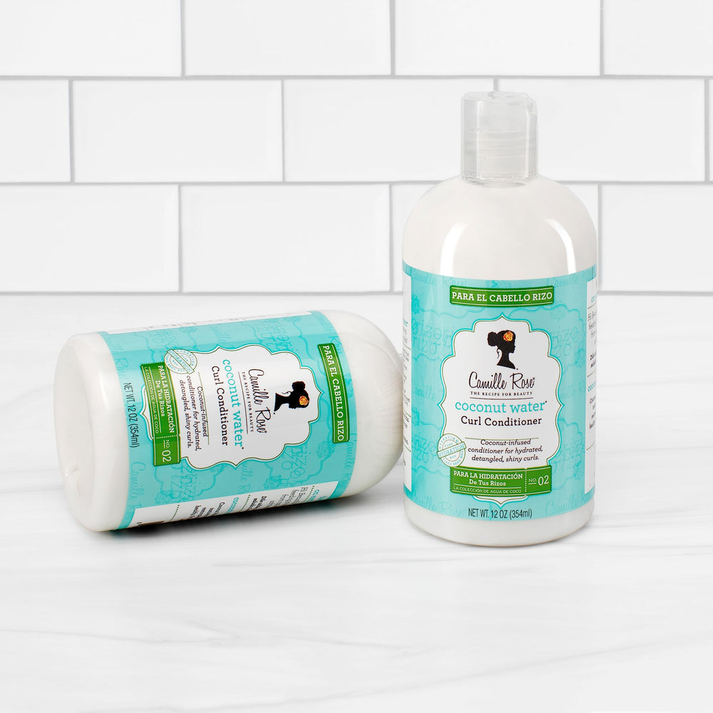 Camille Rose Coconut Water Curl Conditioner ingredients including coconut water and castor oil.