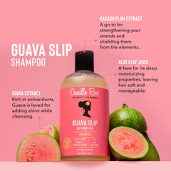 Hair after rinse with Camille Rose Guava Slip Detangling Shampoo—smooth, detangled strands.