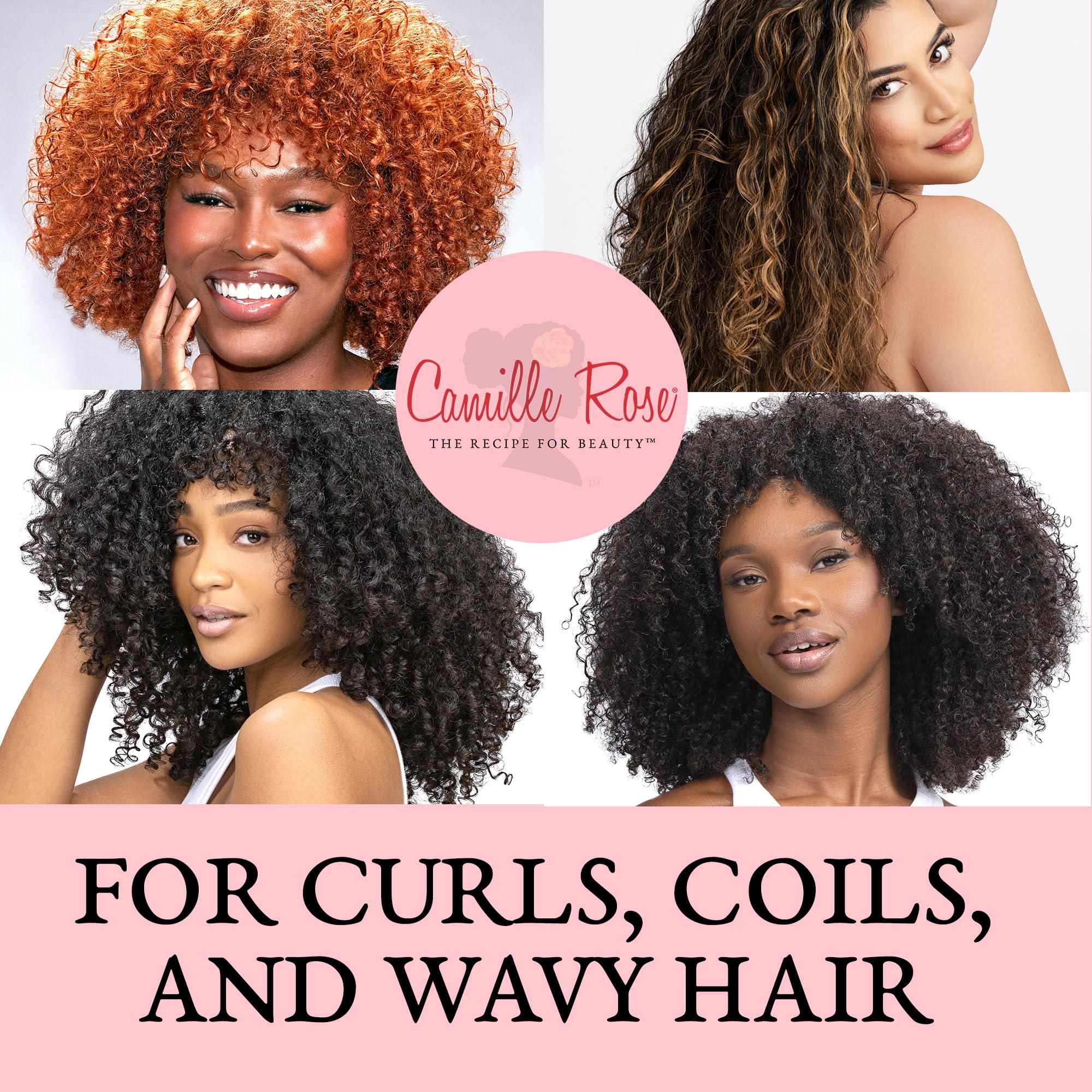 Camille Rose Guava Whipped Cream on hair section showing smooth, defined strands.