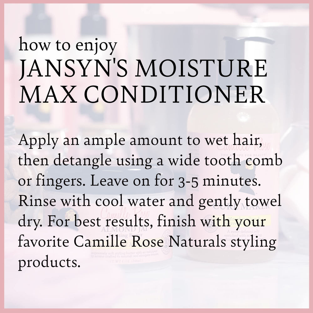 Camille Rose Jansyn’s Moisture Max bottle beside scalp refresh concept